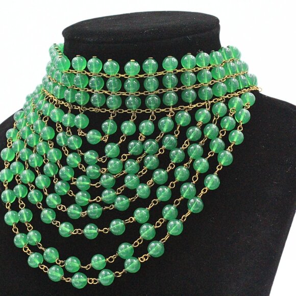 Attr. to Christian Dior 50's High End Cascading Green Glass Massive Necklace - Picture 7 of 15